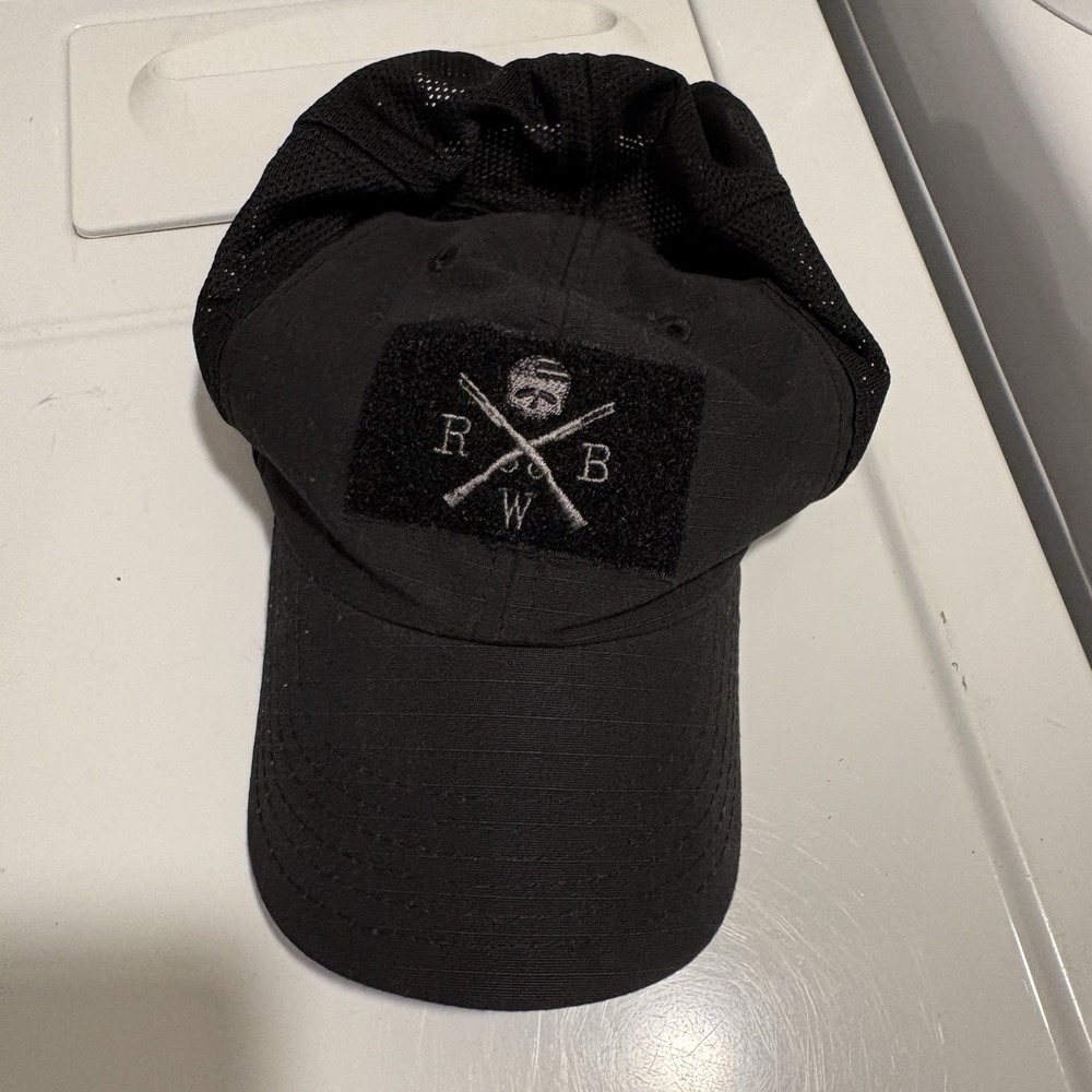 Red White Blue Apparel Black Patch Skull Crossbones Baseball Cap Made in America
